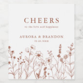 ミニマリストテラコッタ秋ボホワイルドフラワー結婚ズ ワインラベル (シングルラベル)