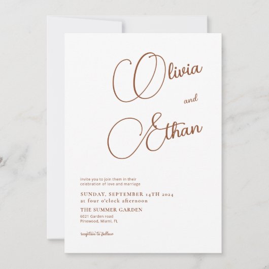 ミニマリストテラコッタ結婚式招待状 招待状 (正面)