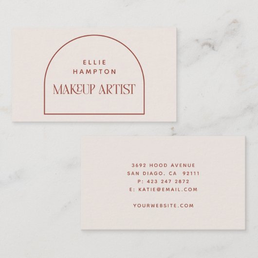 ミニマリストテラコッタ&クリームアーチメイクアップアーティスト 名刺 (正面/裏面)