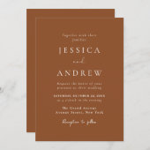 ミニマリストテラコッタ&ホワイトシンプル結婚ズ 招待状 (正面/裏面)