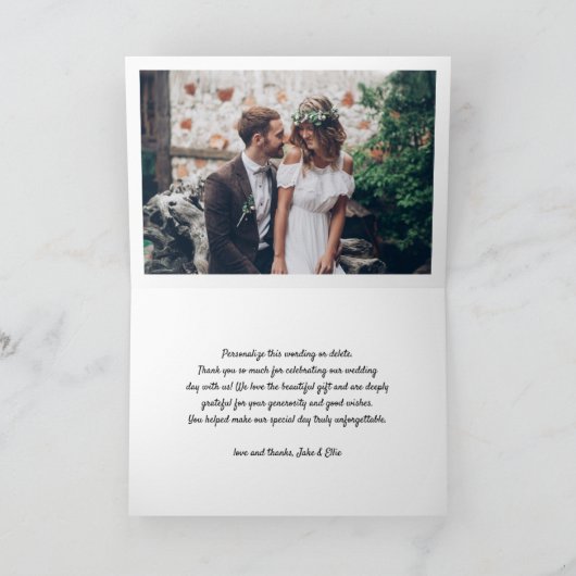 ミニマリストデコタイポグラフィ2写真折り結婚返し サンキューカード (内部)