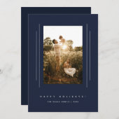 ミニマリストデコネービーブルーホリデーフォトカード 招待状 (正面/裏面)