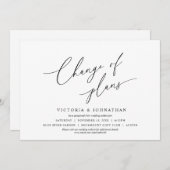 ミニマリストデザインの予定変更案内カード。結婚式の招待状延期（または延期のお詫び）カード（愛は忍耐強 招待状 (正面/裏面)