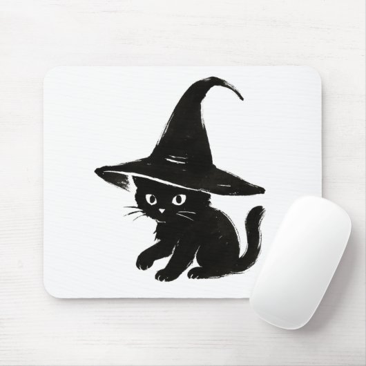 ミニマリストデザインの黒猫と魔女の帽子 マウスパッド (マウス)