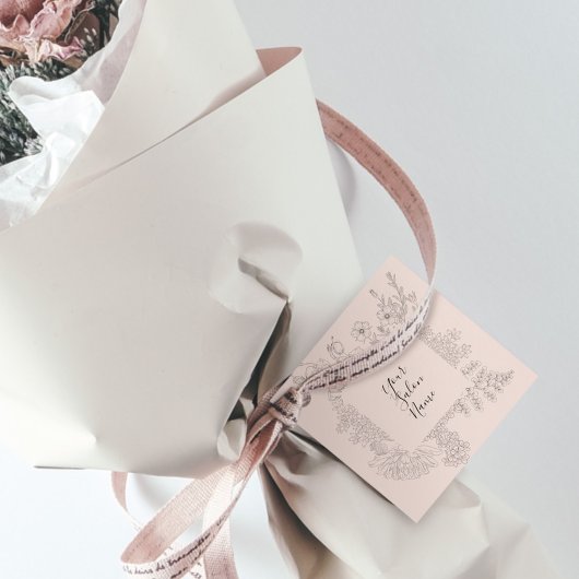 ミニマリストデリケートピンク赤面ライン描フローラ フェイバータグ