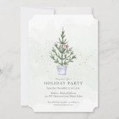 ミニマリストトリムザツリーホリデーパーティウォーターカラー 招待状 (正面)