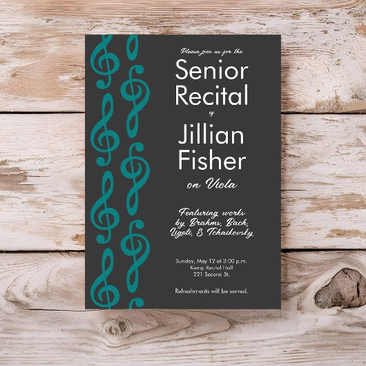 ミニマリストトレブルクレフ、 音符記号シニアミュージックリサイタル 招待状