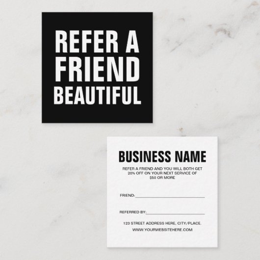 ミニマリストトレンディーは、友人を白黒で参照 紹介カード (正面/裏面)