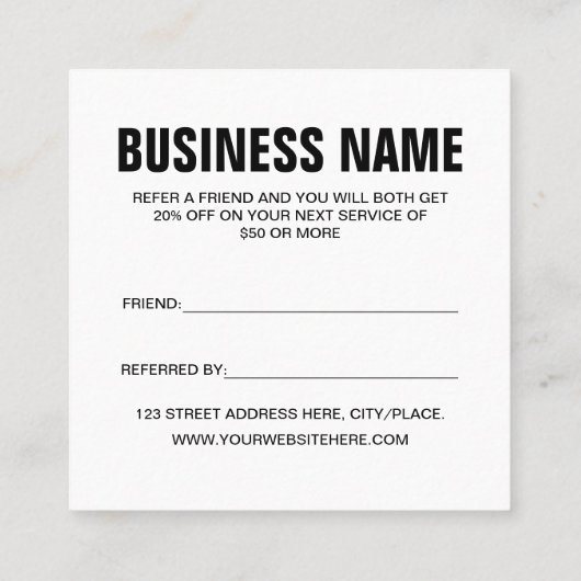 ミニマリストトレンディーは、友人を白黒で参照 紹介カード (裏面)