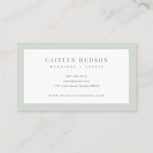 ミニマリストトレンディーエレガントセージグリーンホワイトパーム 名刺 (裏面)