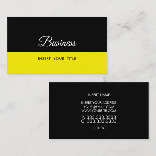 ミニマリストトレンディーブエレガントラックイエロー 名刺 (正面/裏面)