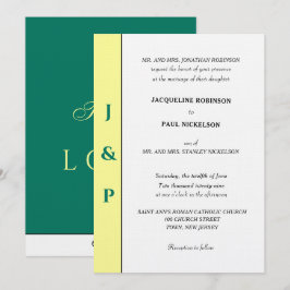 ミニマリストトロピカルイエローグリーンモノグラム 招待状