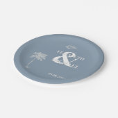 ミニマリストトロピカルウェディング ダスティーブルー ペーパープレート (アングル)