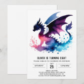 ミニマリストドラゴン誕生日カスタム 招待状 (正面/裏面)