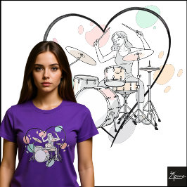 ミニマリストドラマー スケッチ パステルハートの輪郭 Tシャツ