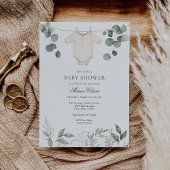 ミニマリストニュートラルグリーンリーベビーシャワー招待状 招待状