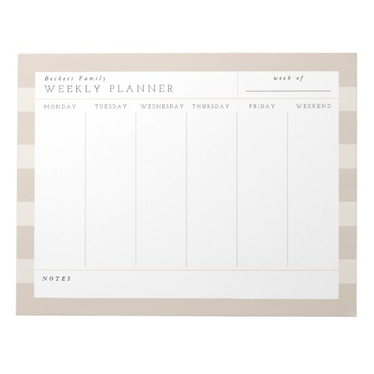ミニマリストニュートラルファミリーウィークリープランナーノートパッド ノートパッド (正面)