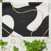 ミニマリストニュートラルブラック金ゴールド抽象芸術 キッチンタオル (折り畳み)