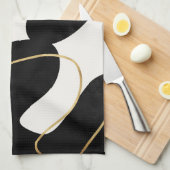 ミニマリストニュートラルブラック金ゴールド抽象芸術 キッチンタオル (四つ折り)