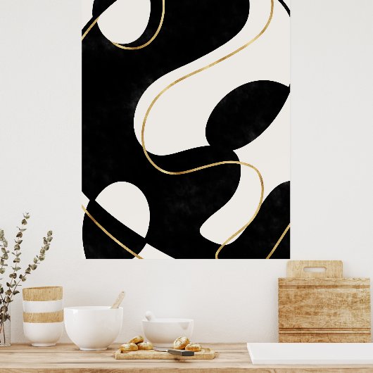 ミニマリストニュートラルブラック金ゴールド絵画抽象芸術 ポスター (キッチン)