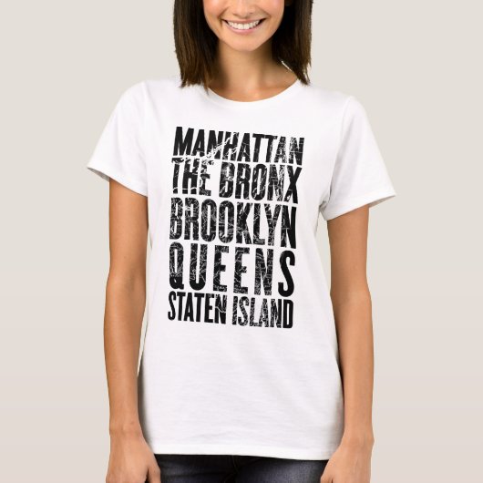 ミニマリストニューヨークシティボロウズタイポグラフィマップD Tシャツ (正面)