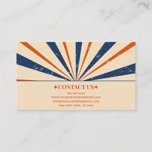 ミニマリストネイビーブルーオレンジストライプレトロボホ 名刺 (裏面)