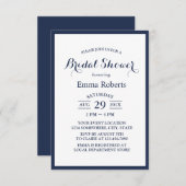 ミニマリストネイビーブルーフレームエレガントブライダルシャワー 招待状 (正面/裏面)