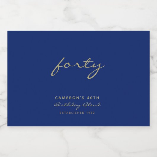 ミニマリストネイビーブルー&金ゴールド時代誕生日 リキュールボトルラベル (シングルラベル)