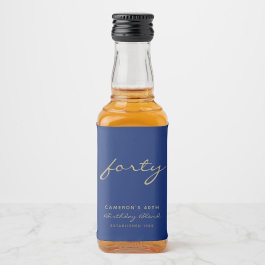 ミニマリストネイビーブルー&金ゴールド時代誕生日 リキュールボトルラベル (正面)