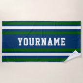 ミニマリストネイビー&グリーンストライプカスタム ビーチタオル (正面)