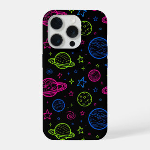 ミニマリストネオンスペース&惑星ナイトスカイパターン iPhone 15 PROケース