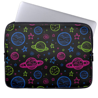 ミニマリストネオン宇宙＆惑星ナイトスカイパターン ラップトップスリーブ