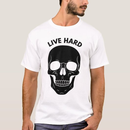 ミニマリストネオン発光ドクロTシャツ – Live Hard Tシャツ (正面)