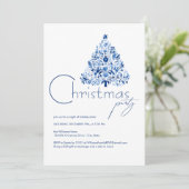 ミニマリストハイゲホワイトとブルークリスマスパーティー 招待状 (スタンド正面)