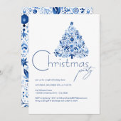 ミニマリストハイゲホワイトとブルークリスマスパーティー 招待状 (正面/裏面)