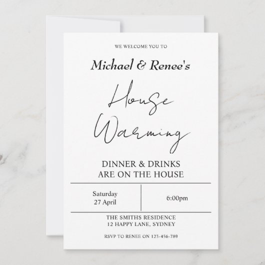 ミニマリストハウスウォーミングBBQバックヤードパーティー 招待状 (正面)