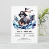 ミニマリストハッピーパイレーツ誕生日 招待状 (スタンド正面)