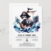 ミニマリストハッピーパイレーツ誕生日 招待状 (正面/裏面)