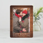 ミニマリストハッピーホリデーズカップル写真木材 シーズンカード (スタンド正面)