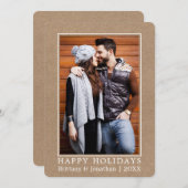 ミニマリストハッピーホリデーズカップル写真Kraft シーズンカード (正面/裏面)