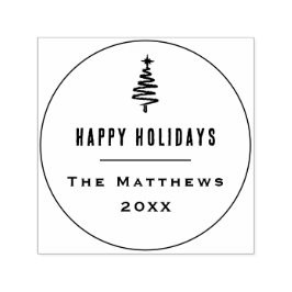 ミニマリストハッピーホリデーズクリスマスツリーファミリー セルフインキングスタンプ