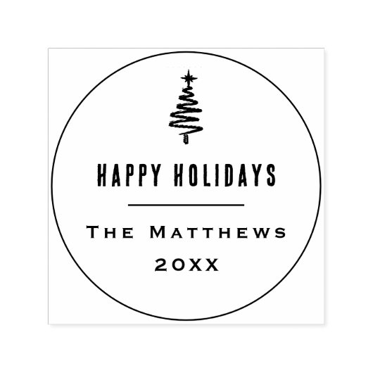 ミニマリストハッピーホリデーズクリスマスツリーファミリー セルフインキングスタンプ (デザイン)