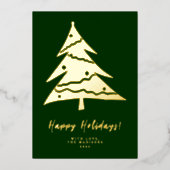 ミニマリストハッピーホリデーズクリスマスツリーフォイルホリ 箔シーズンカード (正面)