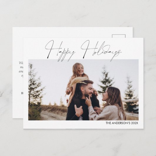 ミニマリストハッピーホリデーズクリスマスフォト シーズンポストカード (正面/裏面)