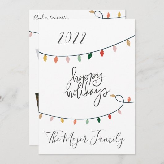 ミニマリストハッピーホリデーズクリスマスライト4写真 シーズンカード (正面/裏面)