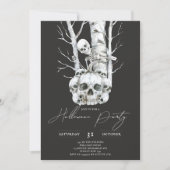 ミニマリストハロウィン幽霊のよく出るの笑顔のスケルトン 招待状 (正面)