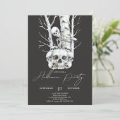 ミニマリストハロウィン幽霊のよく出るの笑顔のスケルトン 招待状 (スタンド正面)