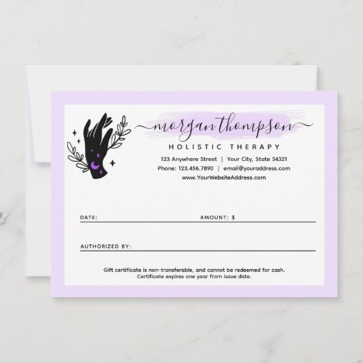 ミニマリストハンズムーン霊気ギフト証明書カード 招待状 (裏面)
