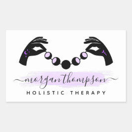 ミニマリストハンズ&ムーンフェイズマッサージ霊気ロゴ 長方形シール