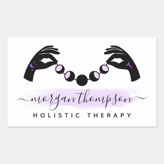 ミニマリストハンズ&ムーンフェイズマッサージ霊気ロゴ 長方形シール (正面)